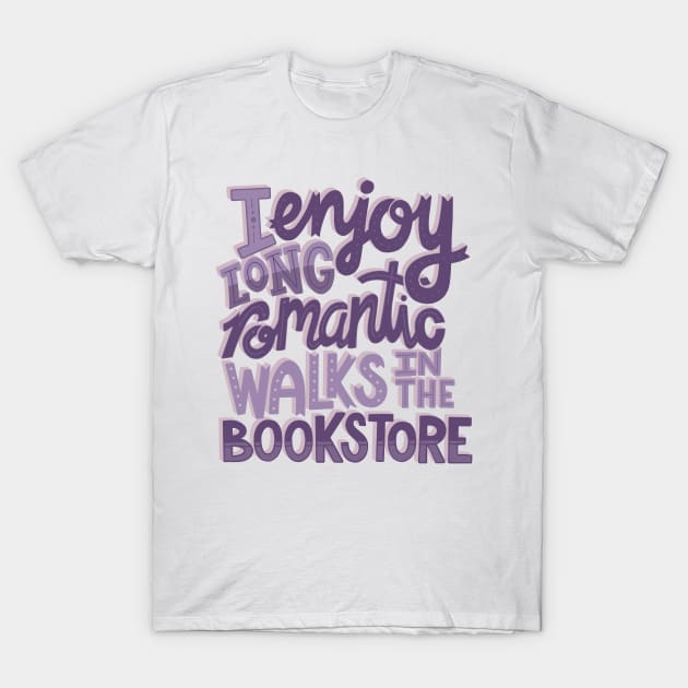 Romantic Bookstore Walks - Purple T-Shirt by KitCronk